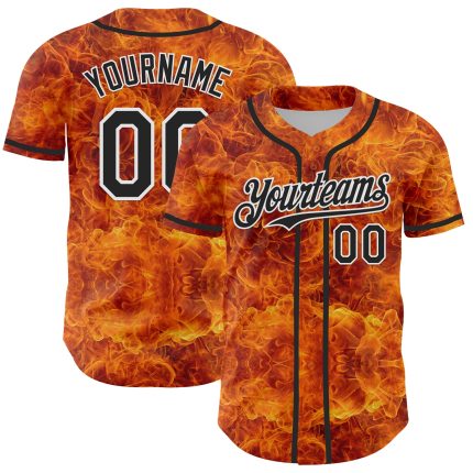 Personalized Orange Black-White 3D Pattern Design Rave Flame Authentic Baseball Jersey Team Custom Name and Number