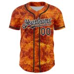 Personalized Orange Black-White 3D Pattern Design Rave Flame Authentic Baseball Jersey Team Custom Name and Number
