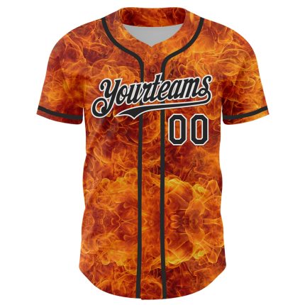 Personalized Orange Black-White 3D Pattern Design Rave Flame Authentic Baseball Jersey Team Custom Name and Number