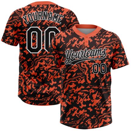 Personalized Orange Black-White 3D Pattern Two-Button Unisex Softball Jersey Team Custom Name and Number