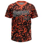Personalized Orange Black-White 3D Pattern Two-Button Unisex Softball Jersey Team Custom Name and Number