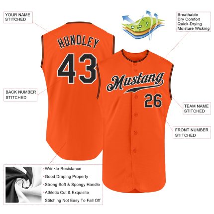 Personalized Orange Black-White Authentic Sleeveless Baseball Jersey Team Custom Name and Number