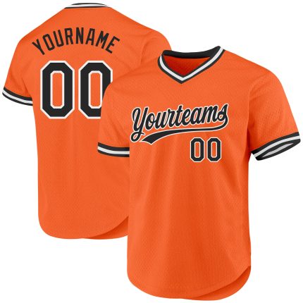 Personalized Orange Black-White Authentic Throwback Baseball Jersey Team Custom Name and Number