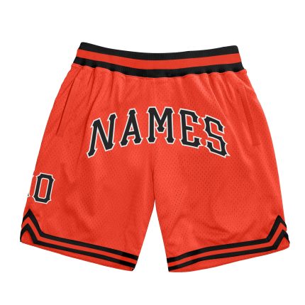 Personalized Orange Black-White Authentic Throwback Basketball Shorts Team Custom Name and Number