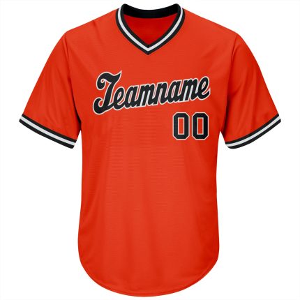Personalized Orange Black-White Authentic Throwback Rib-Knit Baseball Jersey Shirt