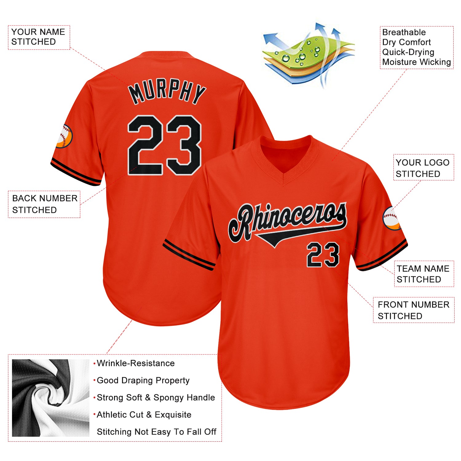 Personalized Orange Black-White Authentic Throwback Rib-Knit Baseball Jersey Shirt Team Custom Name and Number Personalized Orange Black-White Authentic Throwback Rib-Knit Baseball Jersey Shirt Team Custom Name and Number - Image 4