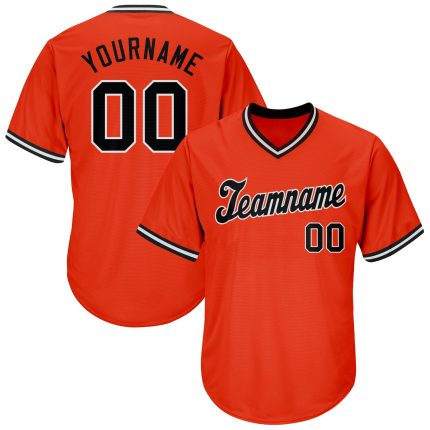 Personalized Orange Black-White Authentic Throwback Rib-Knit Baseball Jersey Shirt