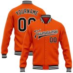 Personalized Orange Black-White Bomber Full-Snap Varsity Letterman Jacket Team Custom Name and Number