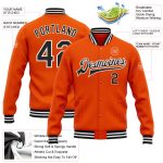 Personalized Orange Black-White Bomber Full-Snap Varsity Letterman Jacket Team Custom Name and Number