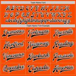 Personalized Orange Black-White Bomber Full-Snap Varsity Letterman Two Tone Jacket Team Custom Name and Number