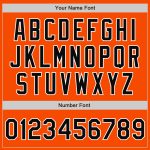 Personalized Orange Black-White Bomber Full-Snap Varsity Letterman Two Tone Jacket Team Custom Name and Number