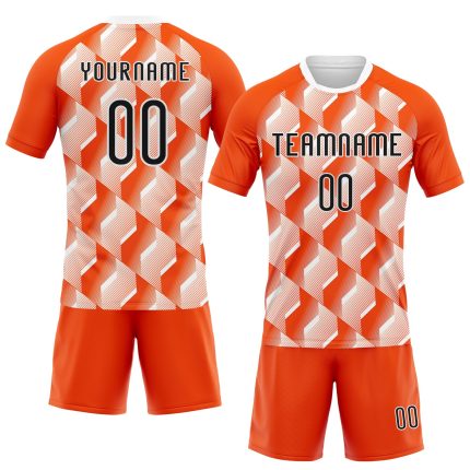 Personalized Orange Black-White Geometric Shape Sublimation Volleyball Uniform Jersey Team Custom Name and Number