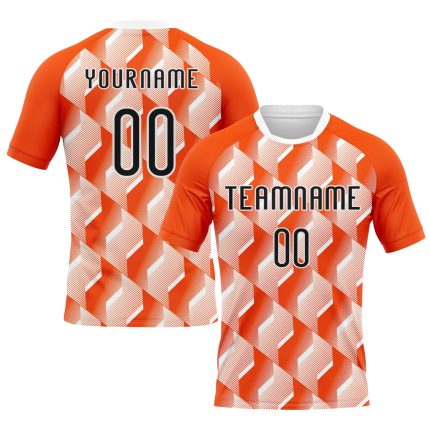 Personalized Orange Black-White Geometric Shape Sublimation Volleyball Uniform Jersey Team Custom Name and Number