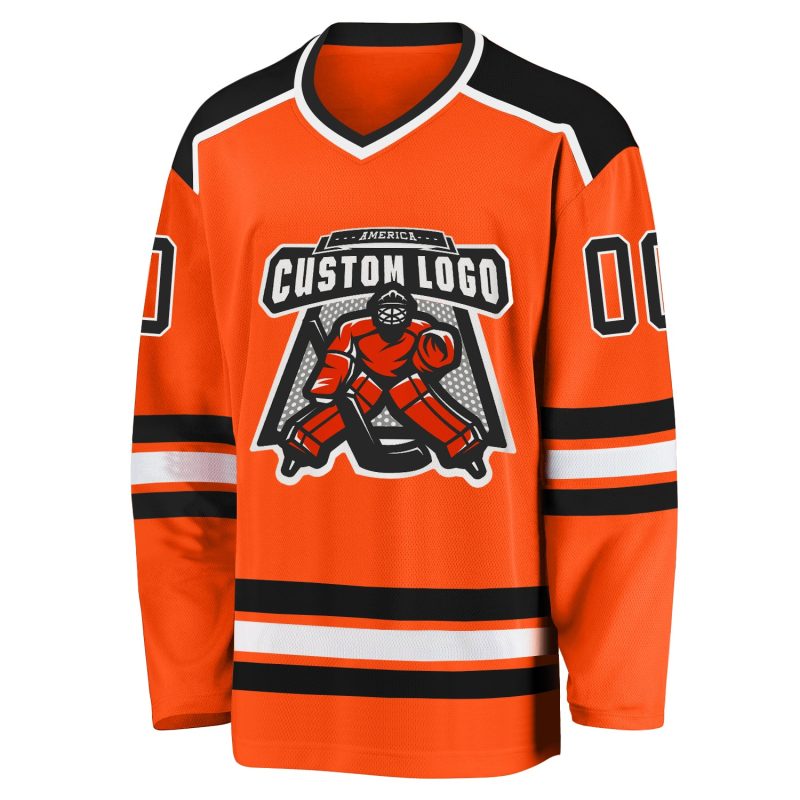 Personalized Orange Black-White Hockey Jersey Team Custom Name and Number