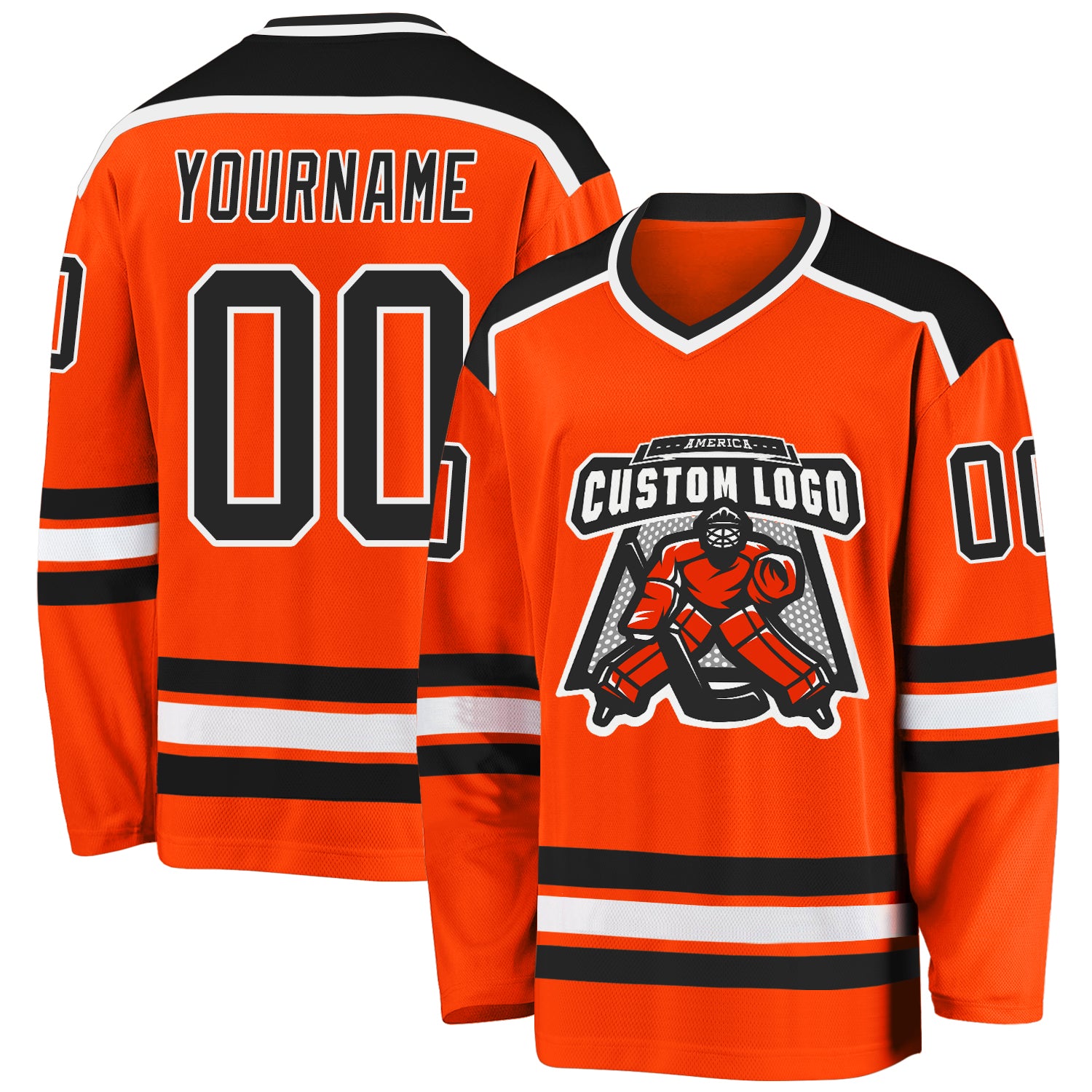 Personalized Orange Black-White Hockey Jersey Team Custom Name and Number