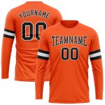 Personalized Orange Black-White Long Sleeve Performance T-Shirt Team Custom Name and Number