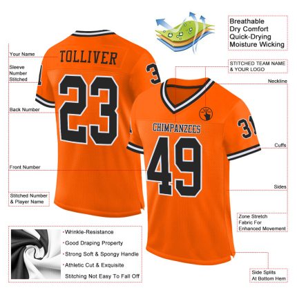 Personalized Orange Black-White Mesh Authentic Throwback Football Jersey Team Custom Name and Number
