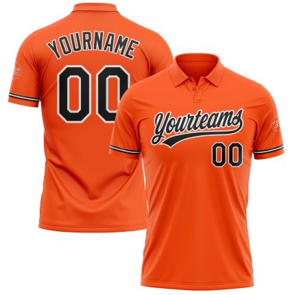 Personalized Orange Black-White Performance Vapor Golf Polo Shirt Team Custom Name and Number
