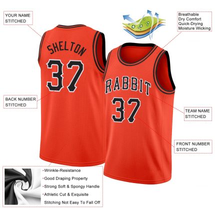 Personalized Orange Black-White Round Neck Rib-Knit Basketball Jersey Team Custom Name and Number