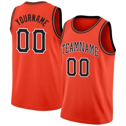 Personalized Orange Black-White Round Neck Rib-Knit Basketball Jersey Team Custom Name and Number