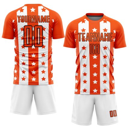 Personalized Orange Black-White Stars And Stripes Sublimation Soccer Uniform Jersey Team Custom Name and Number