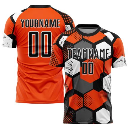 Personalized Orange Black-White Sublimation Soccer Uniform Jersey Team Custom Name and Number