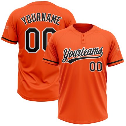Personalized Orange Black-White Two-Button Unisex Softball Jersey