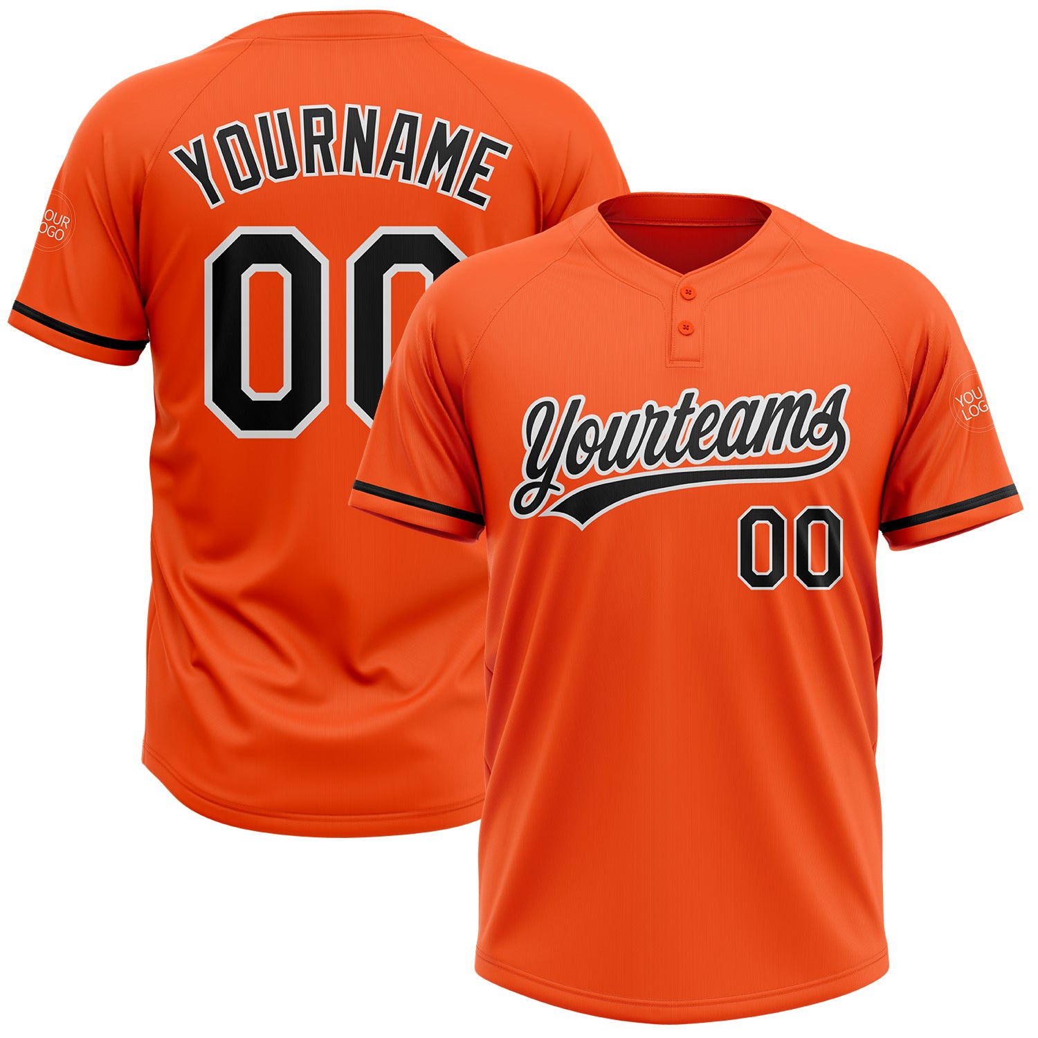 Personalized Orange Black-White Two-Button Unisex Softball Jersey