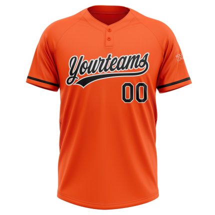 Personalized Orange Black-White Two-Button Unisex Softball Jersey