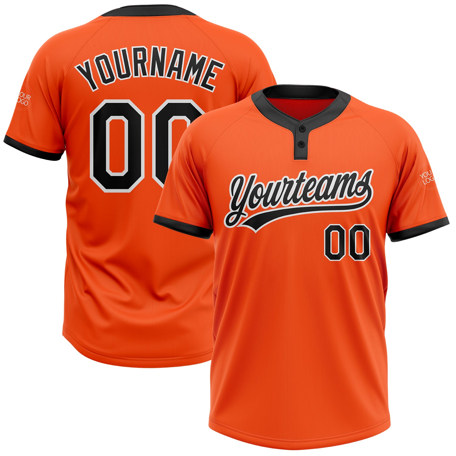 Personalized Orange Black-White Two-Button Unisex Softball Jersey Team Custom Name and Number