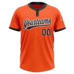 Personalized Orange Black-White Two-Button Unisex Softball Jersey Team Custom Name and Number