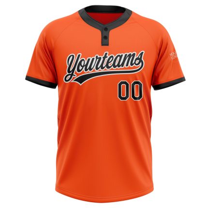 Personalized Orange Black-White Two-Button Unisex Softball Jersey Team Custom Name and Number