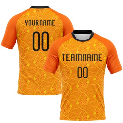 Personalized Orange Black-Yellow Geometric Shape Sublimation Volleyball Uniform Jersey Team Custom Name and Number