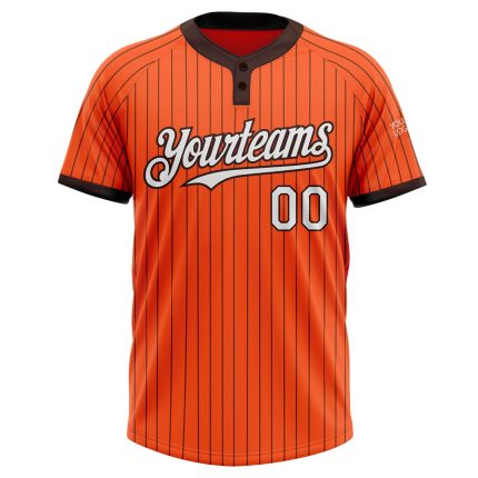 Personalized Orange Brown Pinstripe White Two-Button Unisex Softball Jersey Team Custom Name and Number