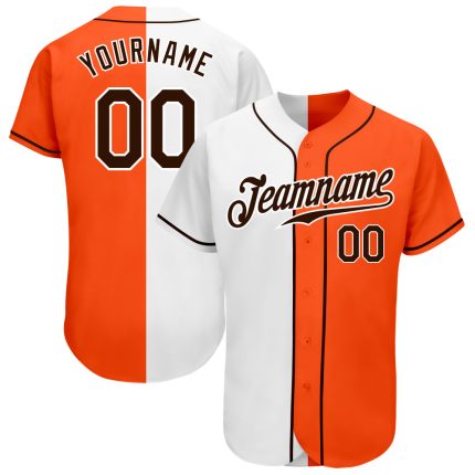 Personalized Orange Brown-White Authentic Split Fashion Baseball Jersey Team Custom Name and Number