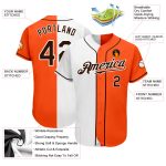 Personalized Orange Brown-White Authentic Split Fashion Baseball Jersey Team Custom Name and Number