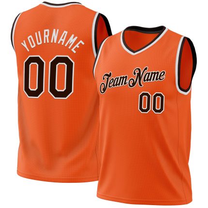Personalized Orange Brown-White Authentic Throwback Basketball Jersey