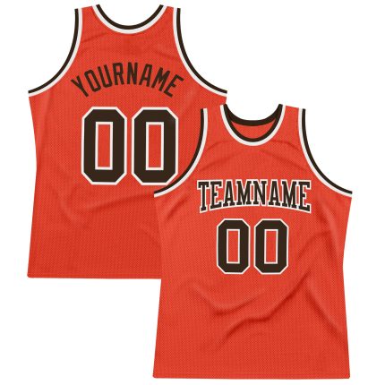 Personalized Orange Brown-White Authentic Throwback Basketball Jersey Team Custom Name and Number