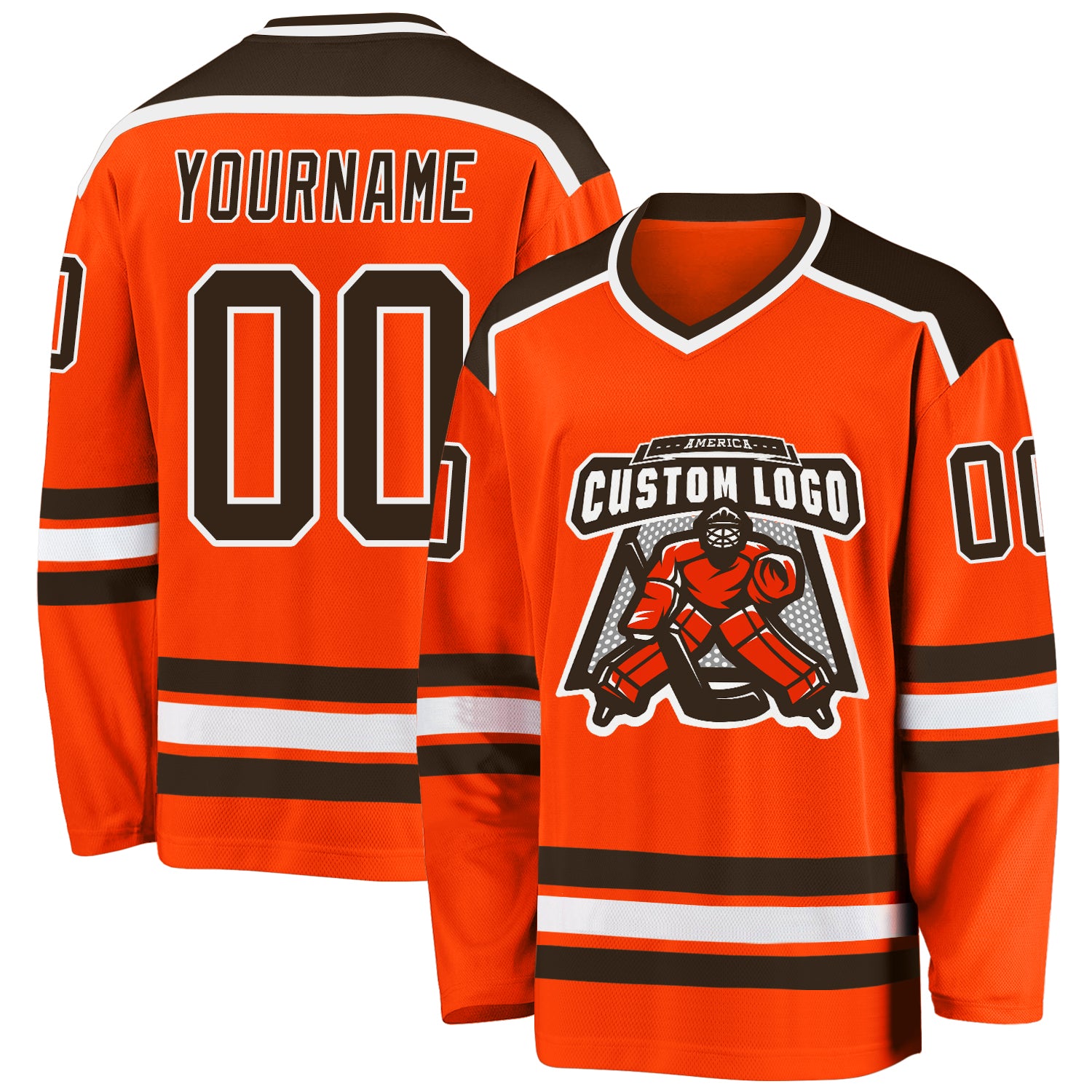 Personalized Orange Brown-White Hockey Jersey Team Custom Name and Number