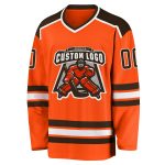 Personalized Orange Brown-White Hockey Jersey Team Custom Name and Number