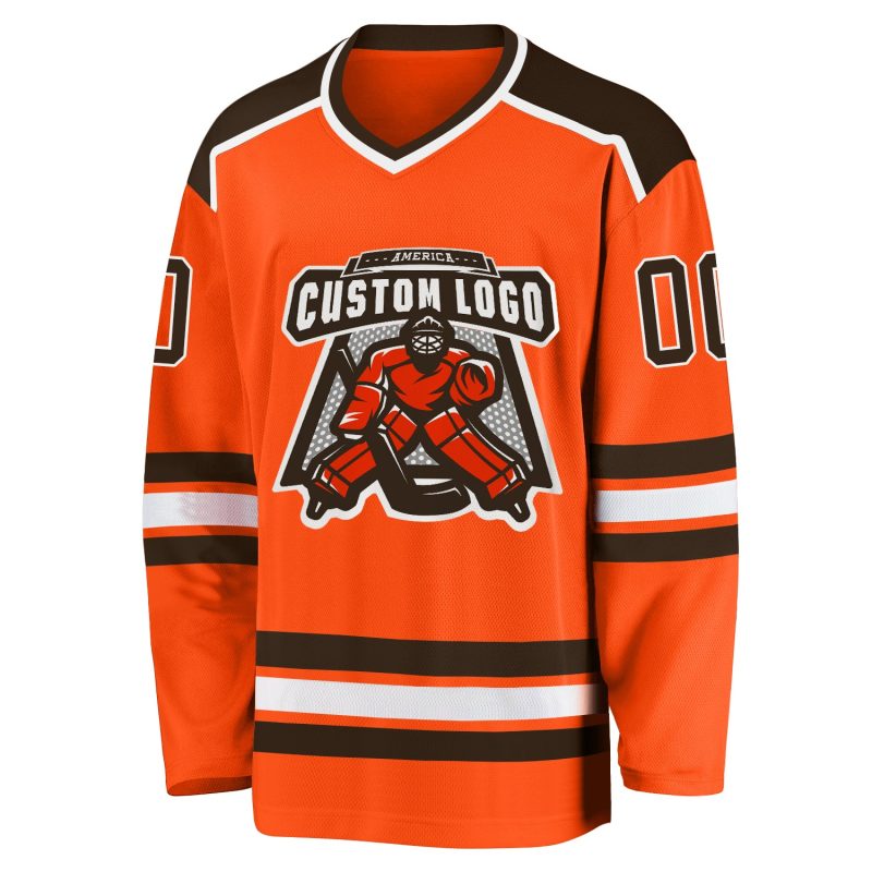 Personalized Orange Brown-White Hockey Jersey Team Custom Name and Number