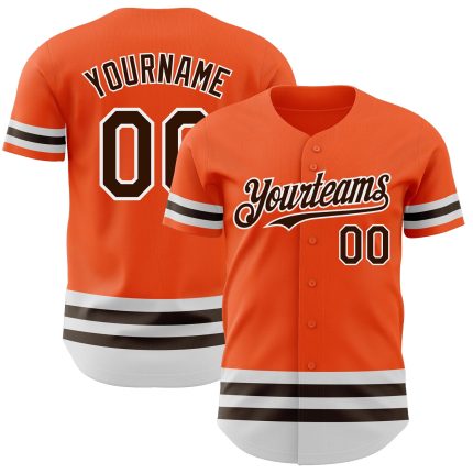Personalized Orange Brown-White Line Authentic Baseball Jersey Team Custom Name and Number