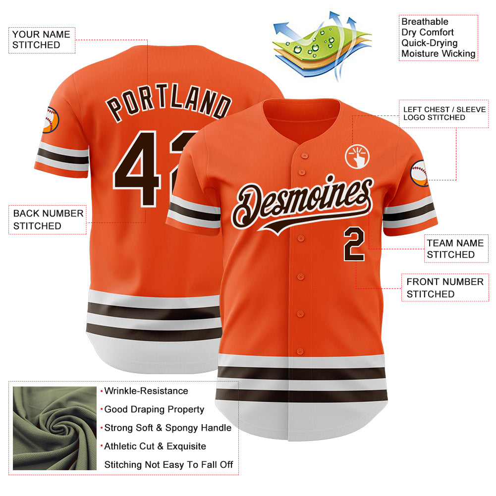 Personalized Orange Brown-White Line Authentic Baseball Jersey Team Custom Name and Number Personalized Orange Brown-White Line Authentic Baseball Jersey Team Custom Name and Number - Image 3