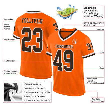 Personalized Orange Brown-White Mesh Authentic Throwback Football Jersey Team Custom Name and Number