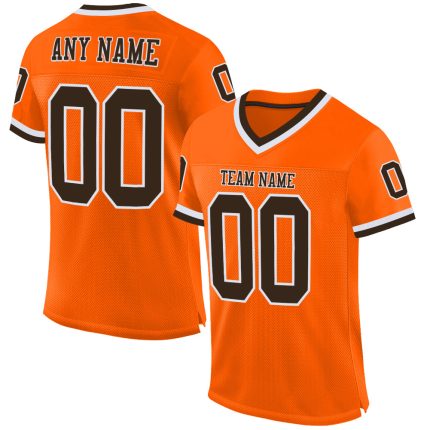 Personalized Orange Brown-White Mesh Authentic Throwback Football Jersey Team Custom Name and Number