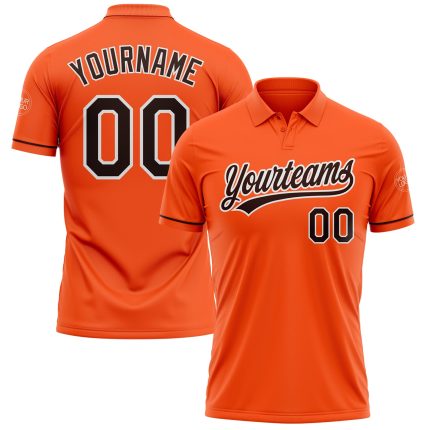 Personalized Orange Brown-White Performance Vapor Golf Polo Shirt Team Custom Name and Number