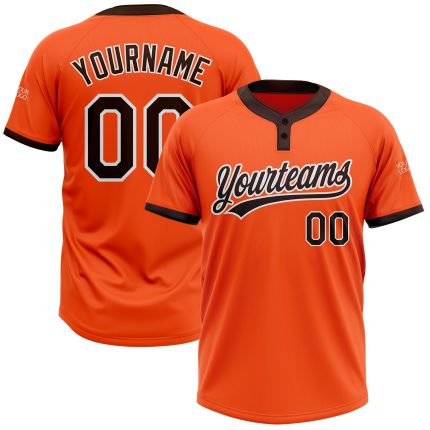 Personalized Orange Brown-White Two-Button Unisex Softball Jersey Team Custom Name and Number