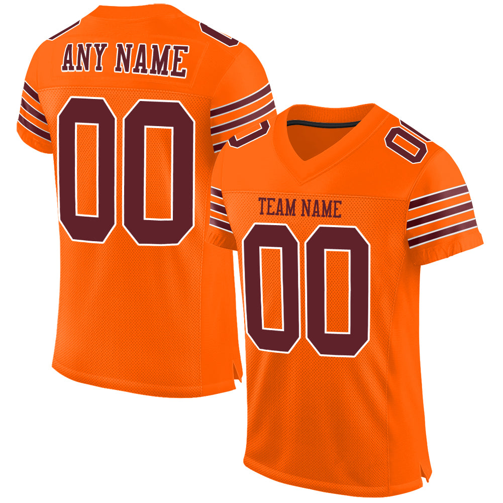 Personalized Orange Burgundy-White Mesh Authentic Football Jersey Team Custom Name and Number