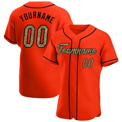 Personalized Orange Camo-Black Authentic Baseball Jersey Team Custom Name and Number