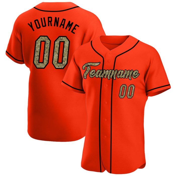 Personalized Orange Camo-Black Authentic Baseball Jersey Team Custom Name and Number